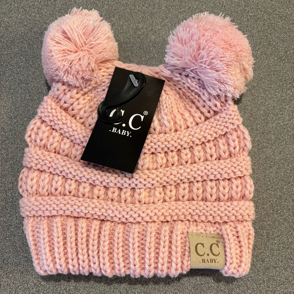 C.C Baby Indi Pink Double
Pom Beanie-NWT. Knit Winter, warm